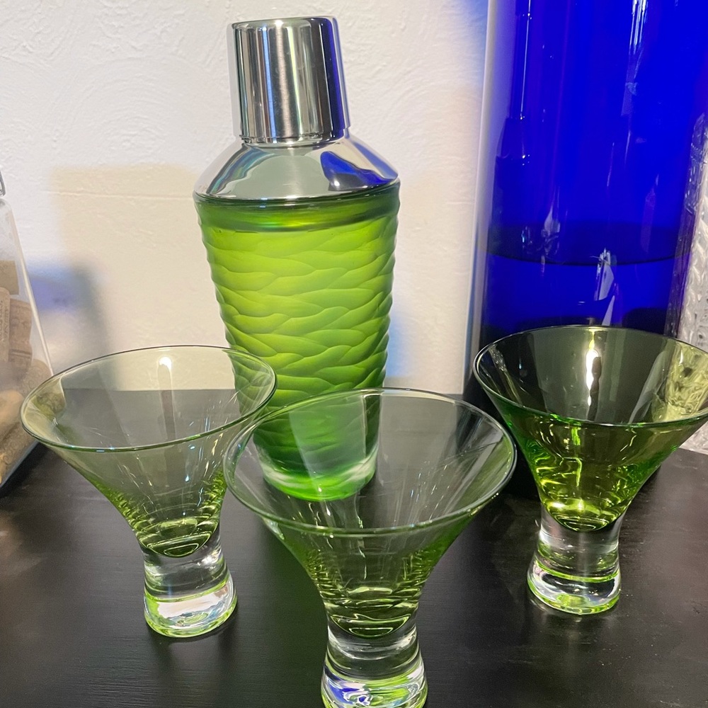 Beautiful Green Glass Martini Set